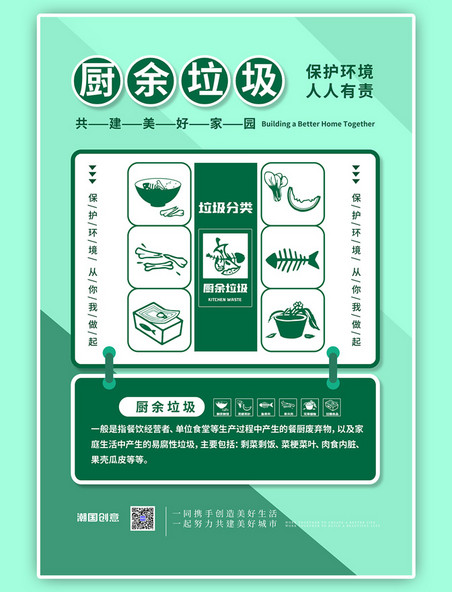 厨余垃圾垃圾分类绿色简约海报