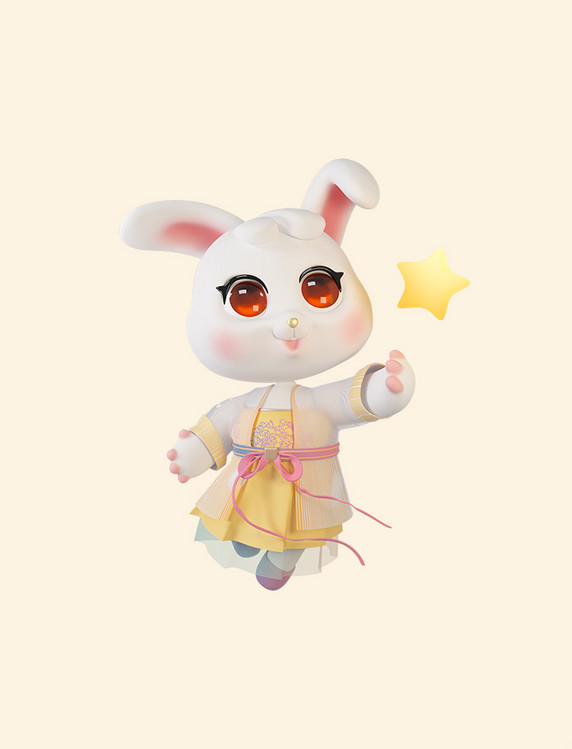 3d立体中秋节月饼节传统节日玉兔兔子卡通兔可爱萌宠c4d模型IP形象星星