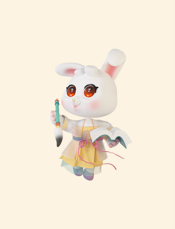 3d立体中秋节月饼节传统节日玉兔卡通兔可爱萌宠c4d模型IP形象兔子