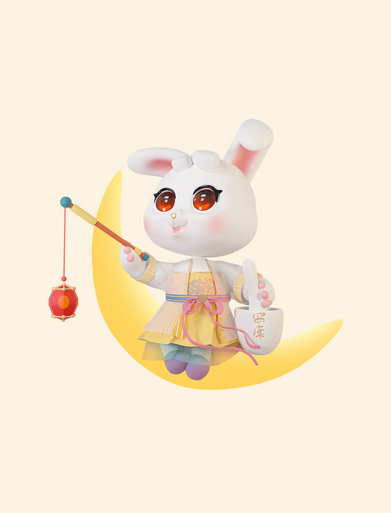 3d立体中秋节月饼节传统节日玉兔卡通可爱萌宠c4d模型IP形象兔子灯笼