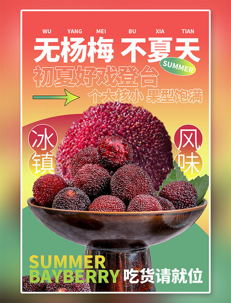 杨梅夏季水果杨梅红色创意海报