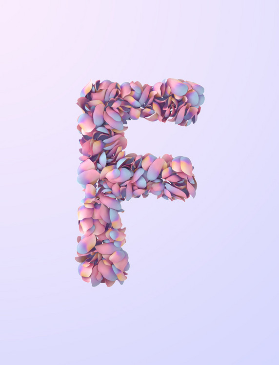七夕唯美花瓣字母F创意简约彩色唯美元素