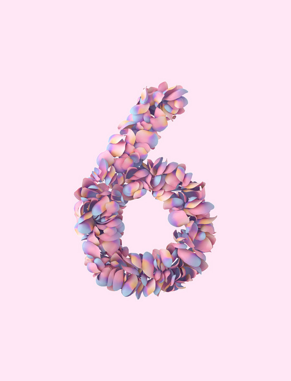 七夕唯美花瓣立体数字6