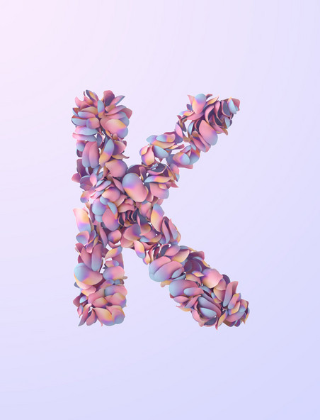 七夕唯美花瓣字母K创意简约粉紫色元素