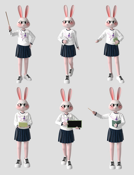 3D立体教师节兔子卡通人物模型中秋节玉兔