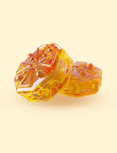 3d立体透明玻璃质感中秋月饼模型