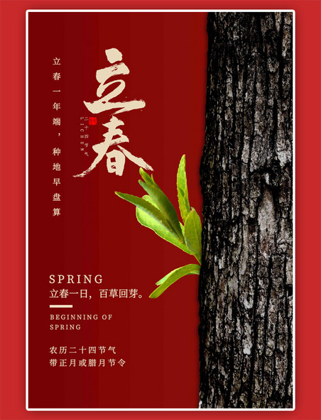 立春节气树木红色中国风海报