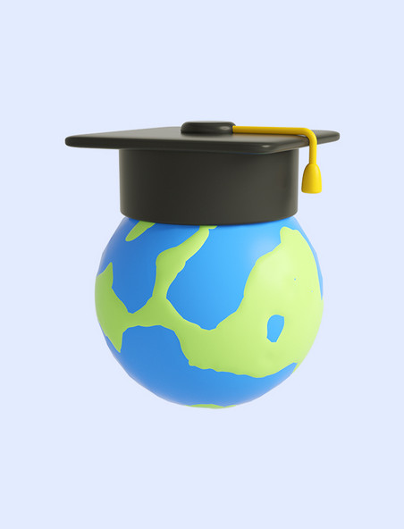 3D立体蓝色C4D学士帽地球
