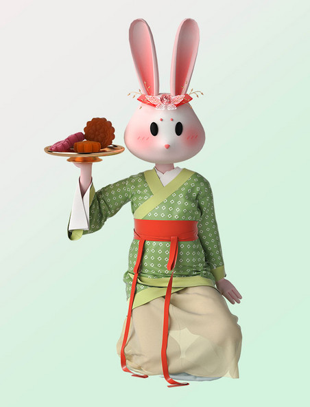 3D立体中秋节国潮风兔子中国风拟人月饼
