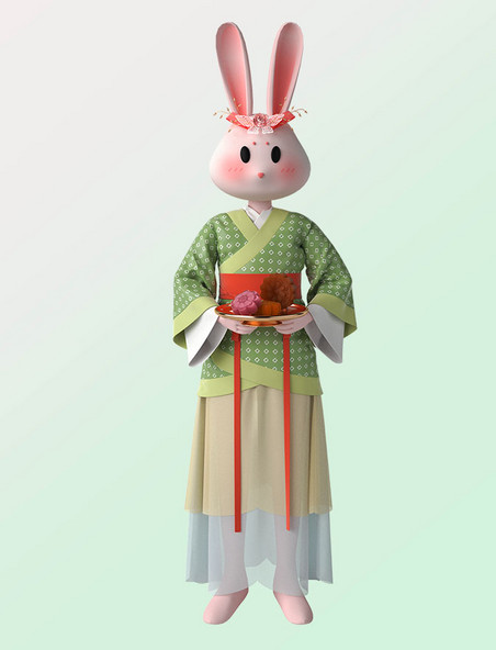 3D立体中秋节国潮风兔子中国风古代人物