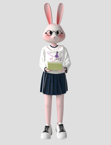 3D立体教师节兔子老师人物
