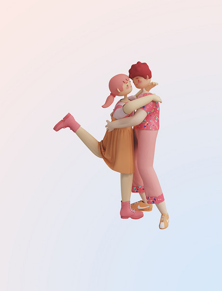 时尚简约创意情侣爱情3D立体七夕情人节拥抱的情侣