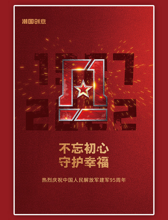 八一建军节周年纪念复古八一图标红色大气海报