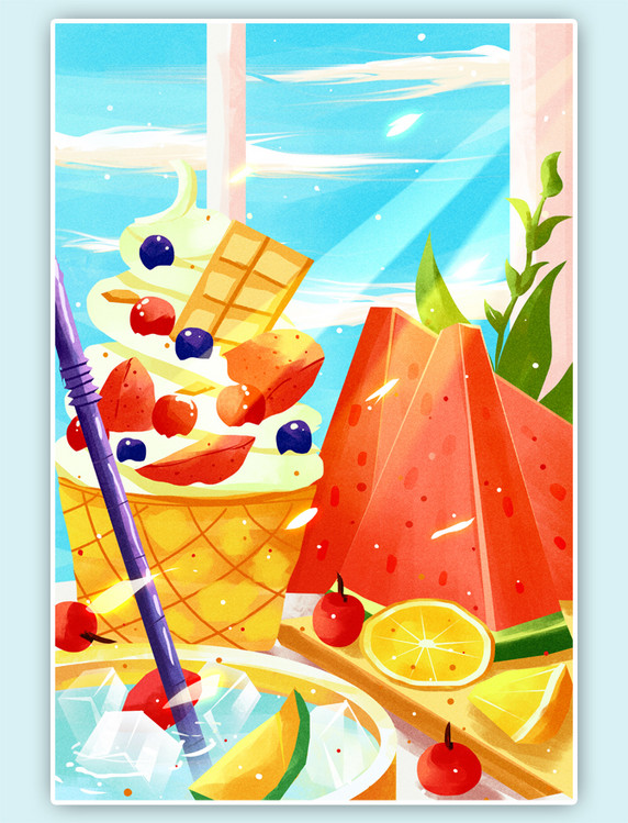 小暑大暑夏至立夏西瓜插画配图