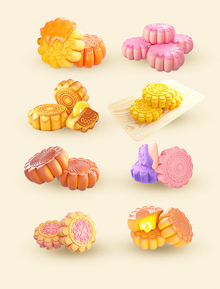 3d立体写实风月饼中秋节美食素材月饼模型