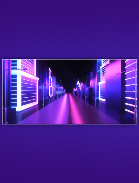 C4D赛博朋克城市空间蓝紫色背景