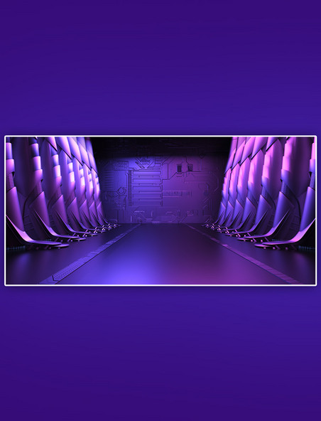 C4D赛博朋克紫色机械空间背景