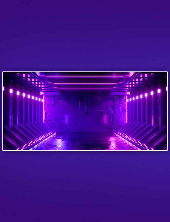 赛博通道立体空间蓝紫C4D背景