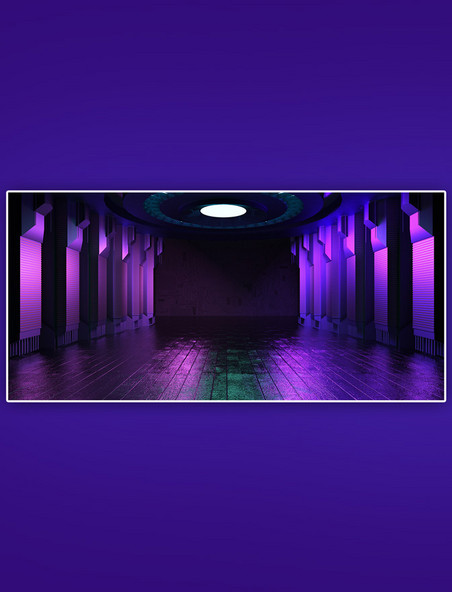 赛博朋克C4D蓝紫色空间炫酷背景