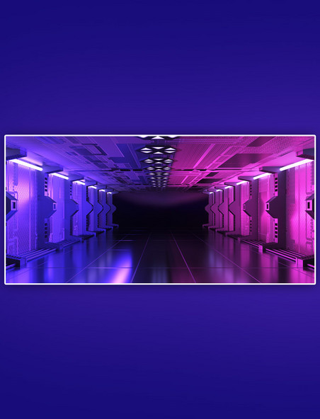 C4D赛博朋克空间蓝紫科技发光背景