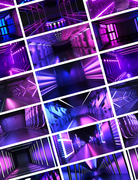 赛博朋克C4D空间背景蓝紫色合集