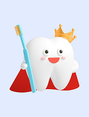 3D立体白色C4D拟人牙齿口腔护理表情包超人英雄