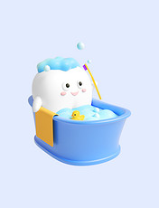 3D立体白色C4D拟人牙齿口腔护理表情包泡澡