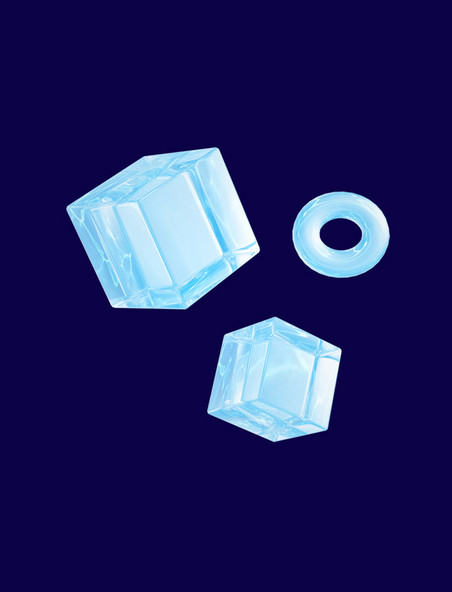 c4d立体蓝色玻璃冰块几何