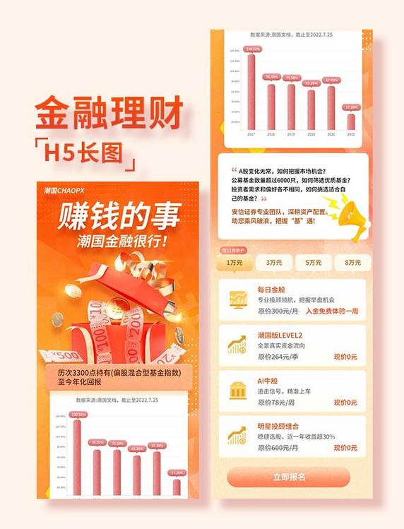 暖色系红色橙色金融理财基金长图H5活动营销页