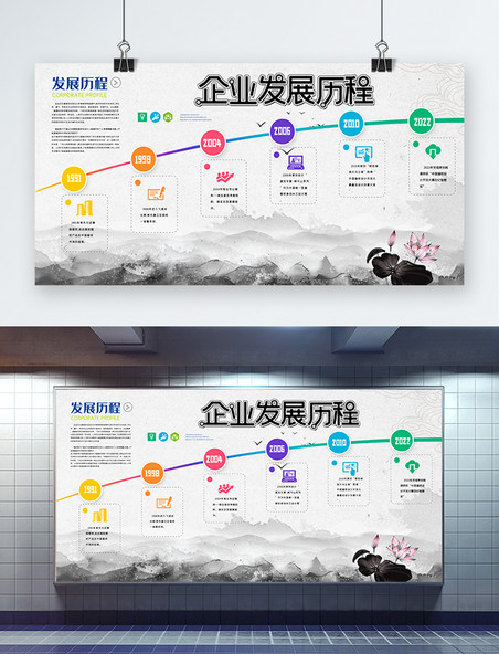 水墨中国风企业宣传文化历程展板设计模板