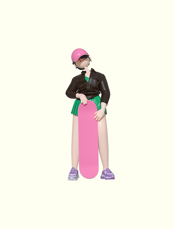c4d立体女生节运动女生玩滑板