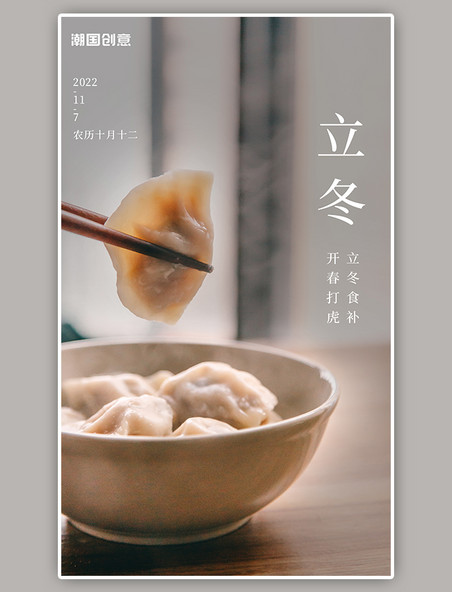 二十四节气立冬闪屏开屏页饺子美食摄影图海报