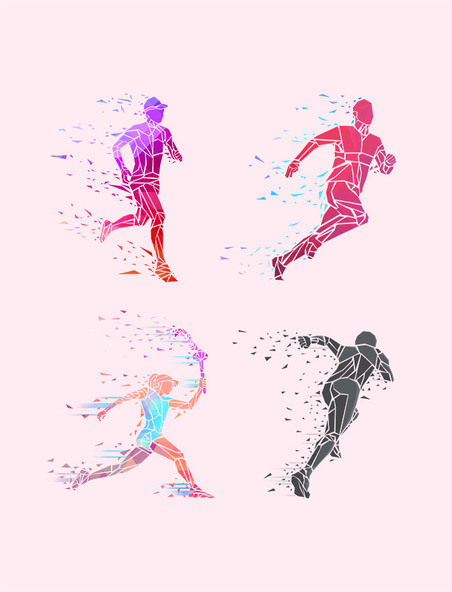 运动会奔跑彩色人物剪影元素