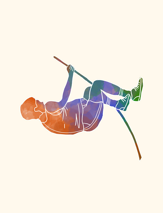 水彩运动跳高体育运动员