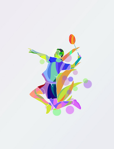 运动会羽毛球项目水彩剪影风元素