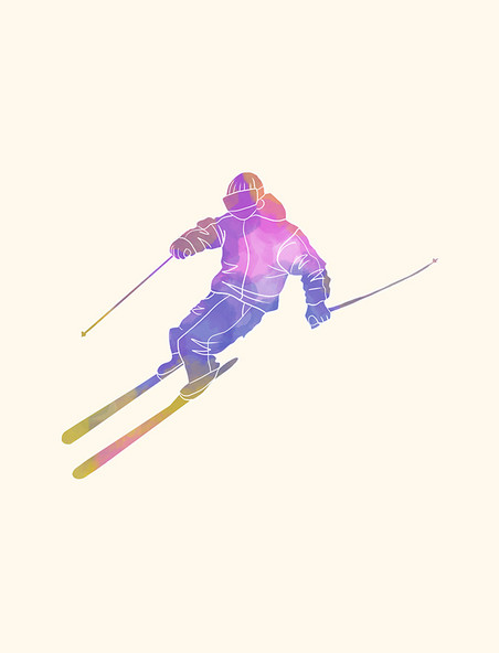 运动员水彩渐变双板滑雪素材