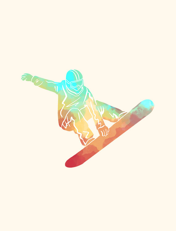 滑雪运动员彩色人物剪影