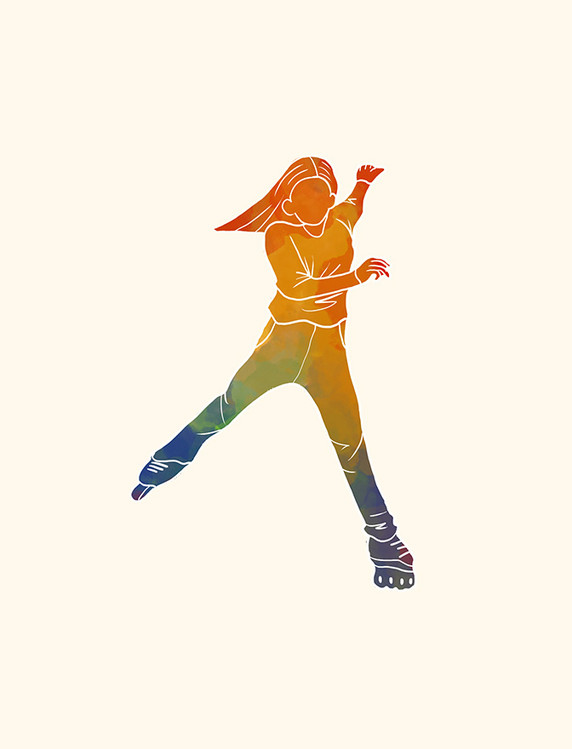 水彩女运动员轮滑渐变素材