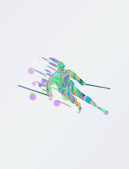 运动会滑雪项目酷炫水彩剪影风元素