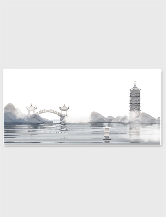 C4D立体抽象中国风山水白色水墨背景