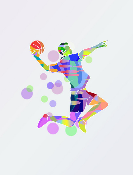 运动会篮球项目酷炫水彩剪影风元素