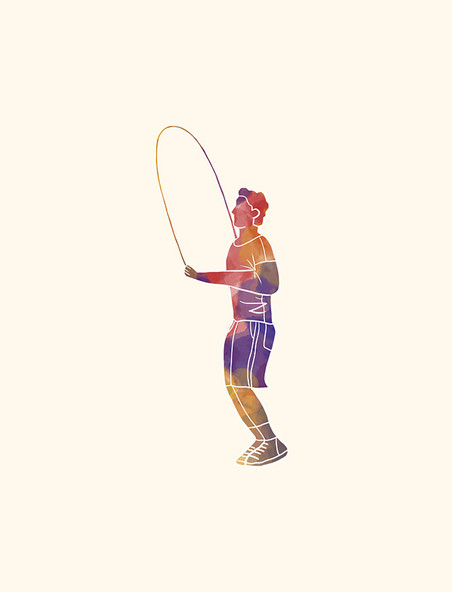 水彩运动员跳绳锻炼素材