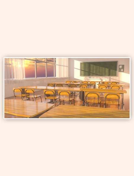 C4D教室空间光影黄昏写实背景