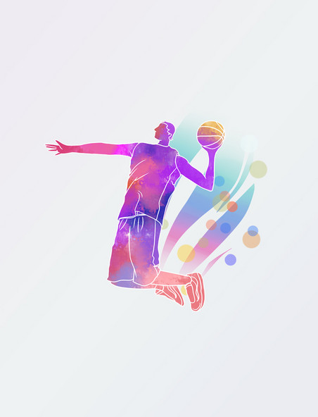 运动会篮球炫酷水彩剪影风元素