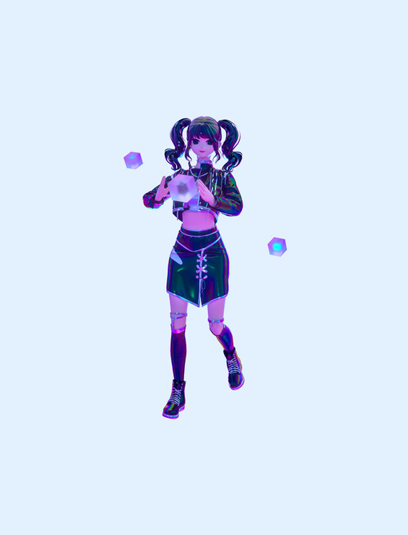 C4D3D立体潮流马尾方块女生