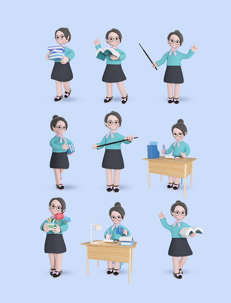 开学开学季c4d老师模型教师节教育行业3D人物套图
