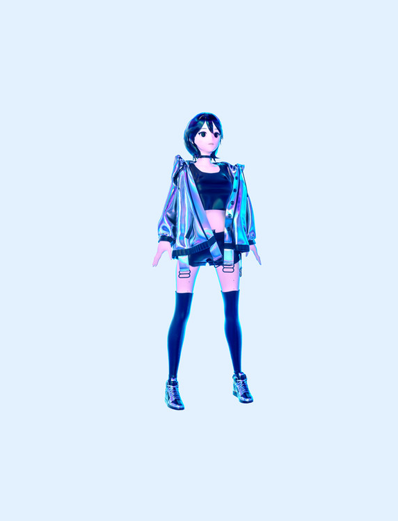 C4D3D立体短发站立马尾女生