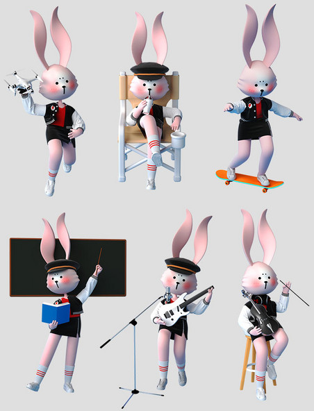 3D立体中秋节潮酷嘻哈兔子卡通人物兔年IP