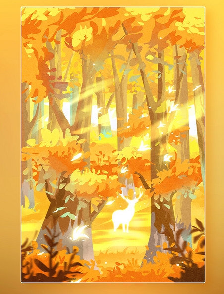 秋天黄色树叶小鹿节气配图秋季森林
