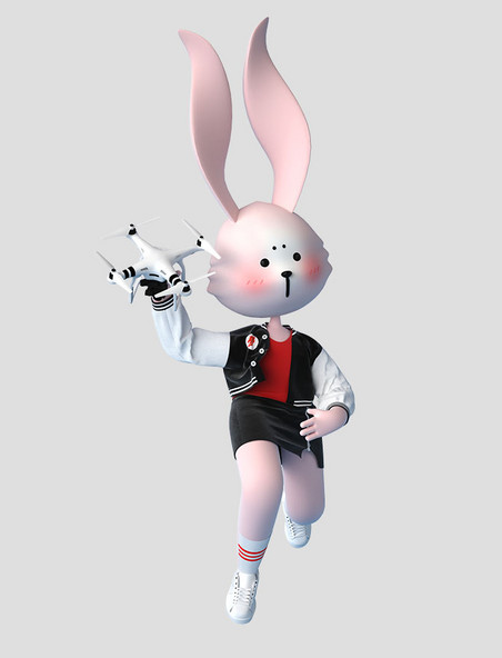 3D立体中秋节潮酷嘻哈卡通兔子玩无人机